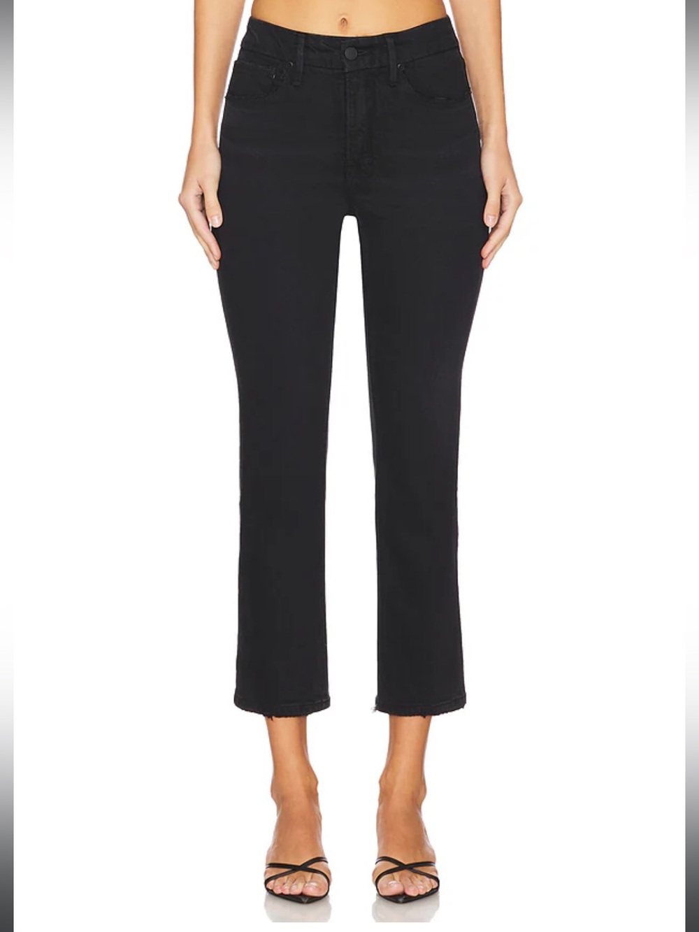 Good American Good Petite Mid-Rise Straight Jeans Size 14 - Black